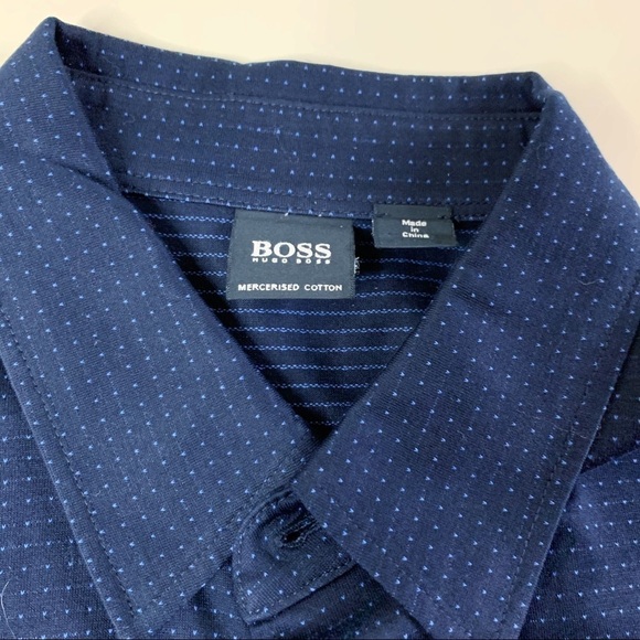 Hugo Boss Slim Fit Mercerised Cotton Button Down Shirt Blue Men’s Size Medium - Picture 7 of 11